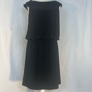 White House Black Market Black Jersey Dress Drape Neckline Sleeveless M 👍